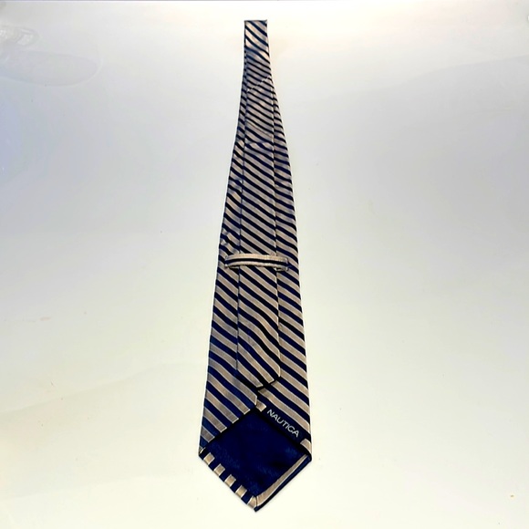 (2/$20) Nautica 100% Silk stripe tie (gold, navy, white) - Picture 3 of 6